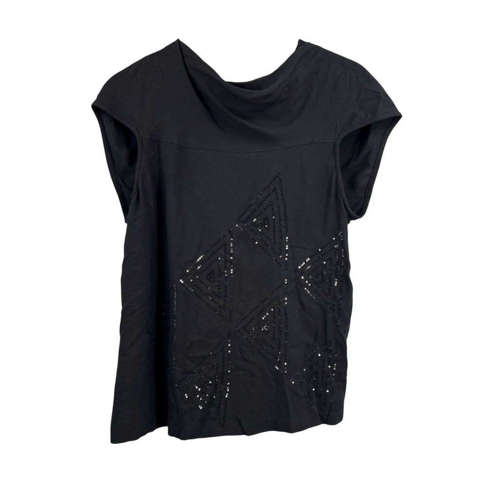 Les Copains Black‎ Cap Sleeve Sequin Accent Top Blouse Size 42 (US 6)